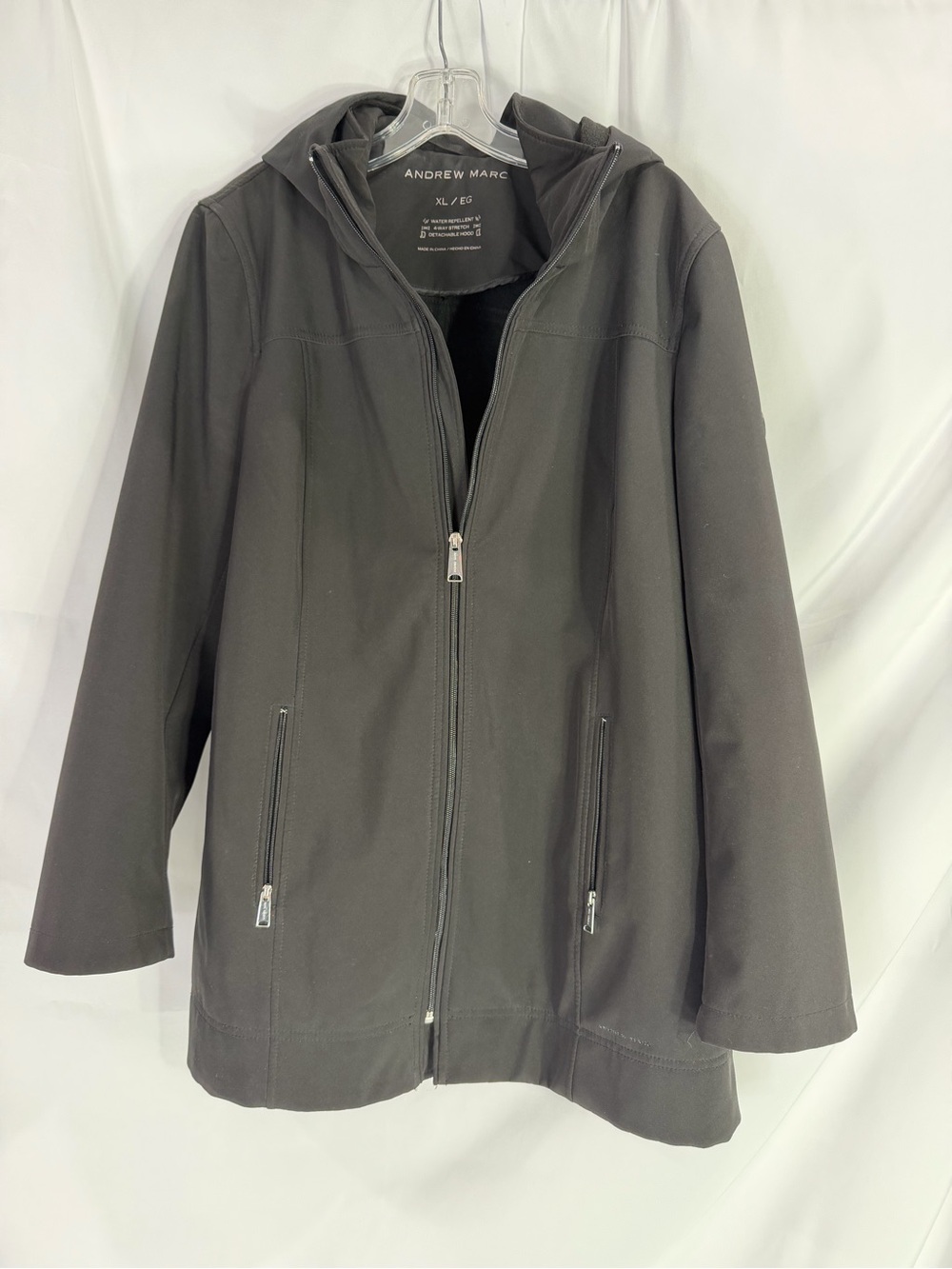 Andrew Marc Water Repellent Black Mid Length Coat